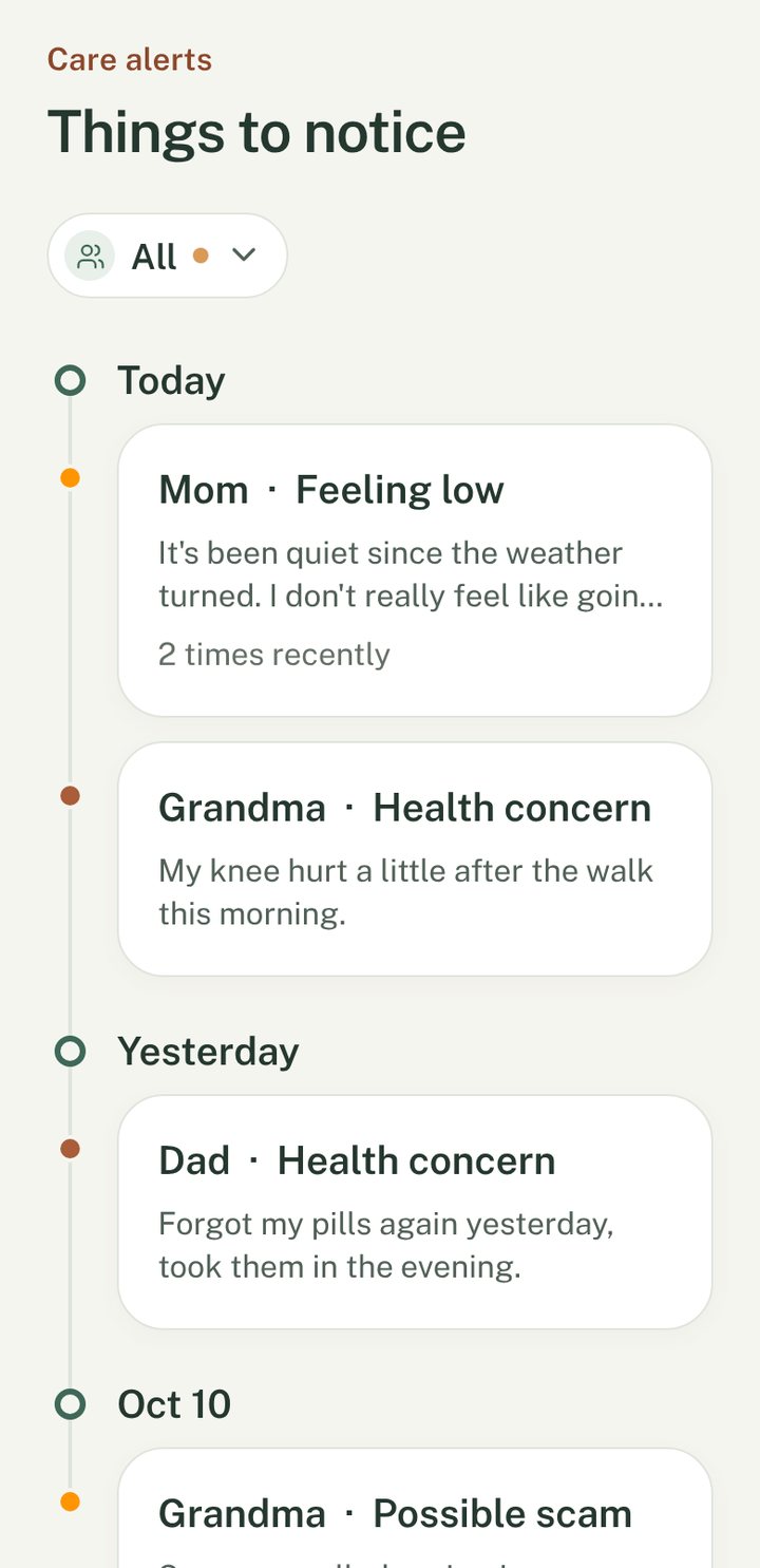 Everly care timeline: things to notice from family chats, by day
